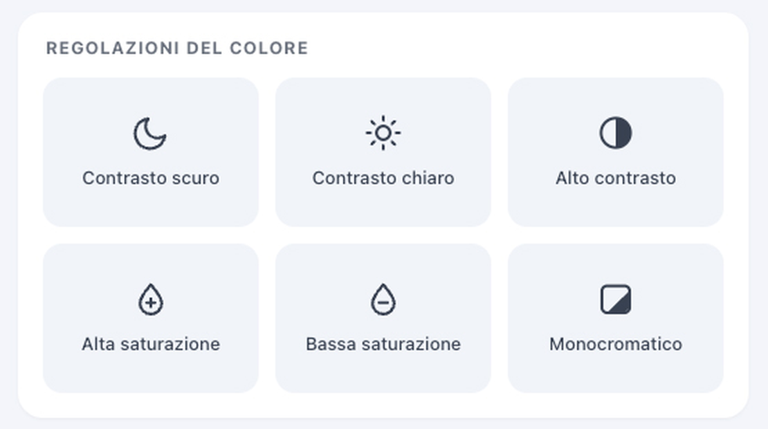 Regolazioni del colore del widget Accessibi: contrasto e saturazione