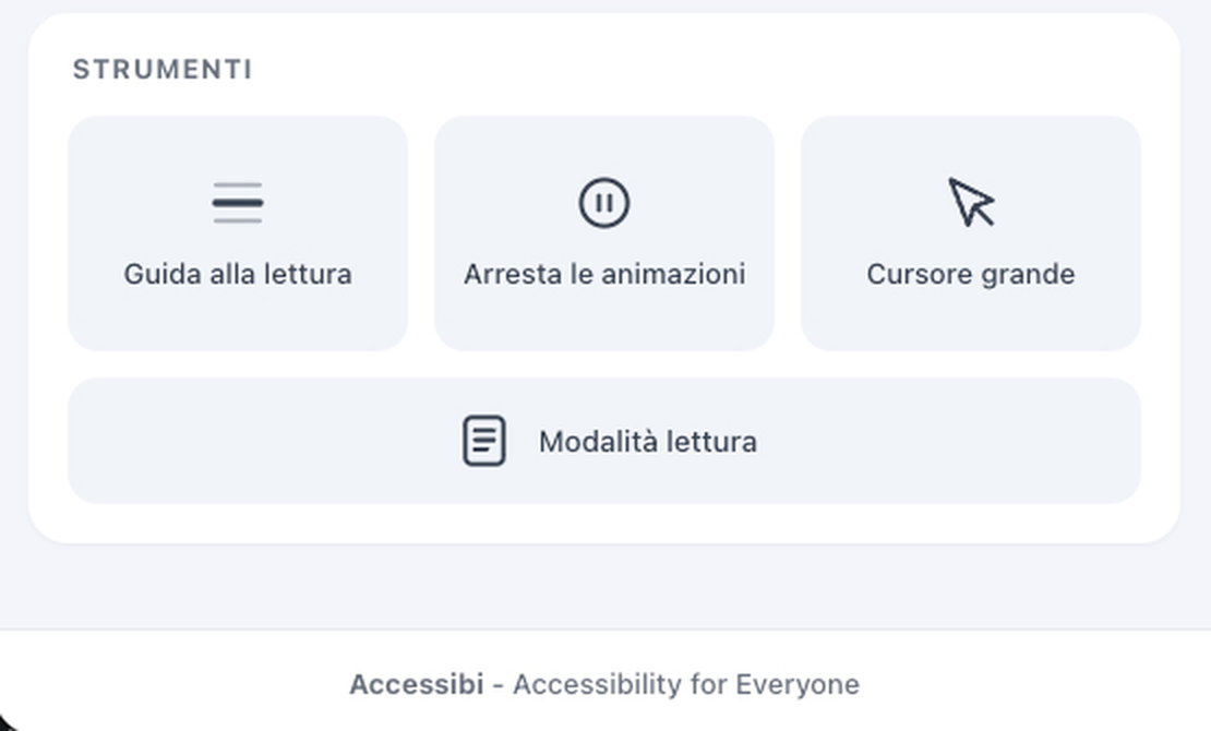 Strumenti del widget Accessibi: guida alla lettura, cursore grande e modalità lettura